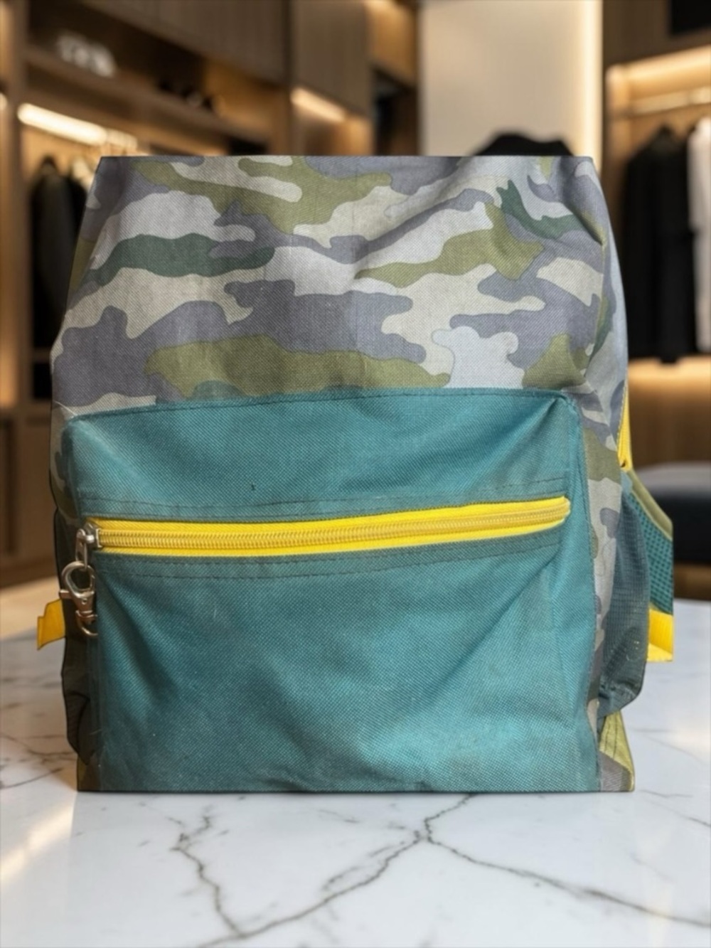 Camo Backpack Day Pack Rucksack Green Yellow Zipper School Travel Bag​